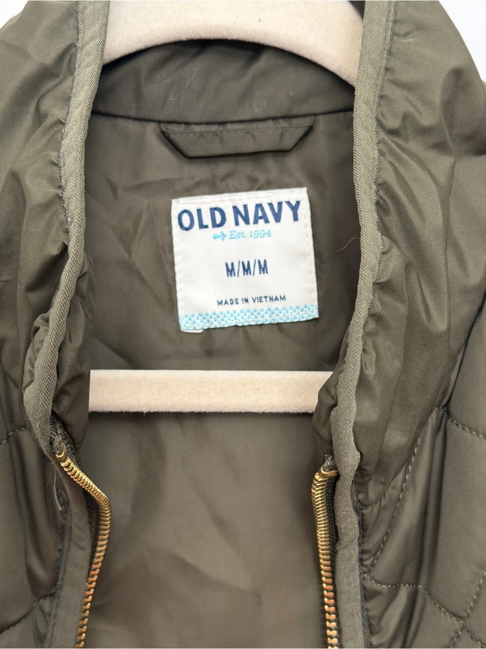 Old Navy Olive Green Quilted Vest with Gold Zipper - Picture 3 of 5